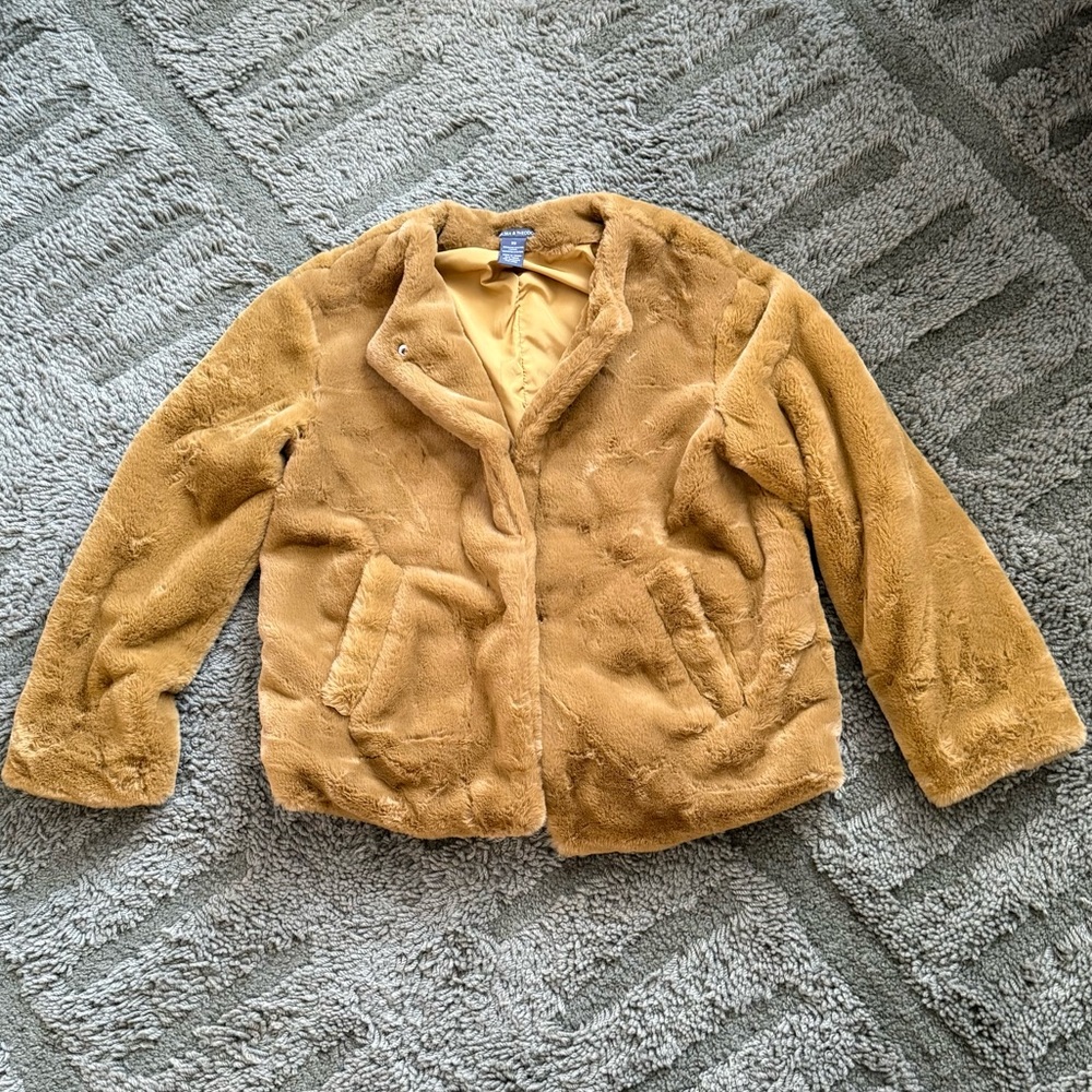 Chelsea & Theodore Mustard Faux Fur Coat